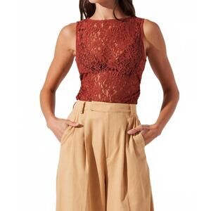 NEW ASTR kairi lace high neck top in rust